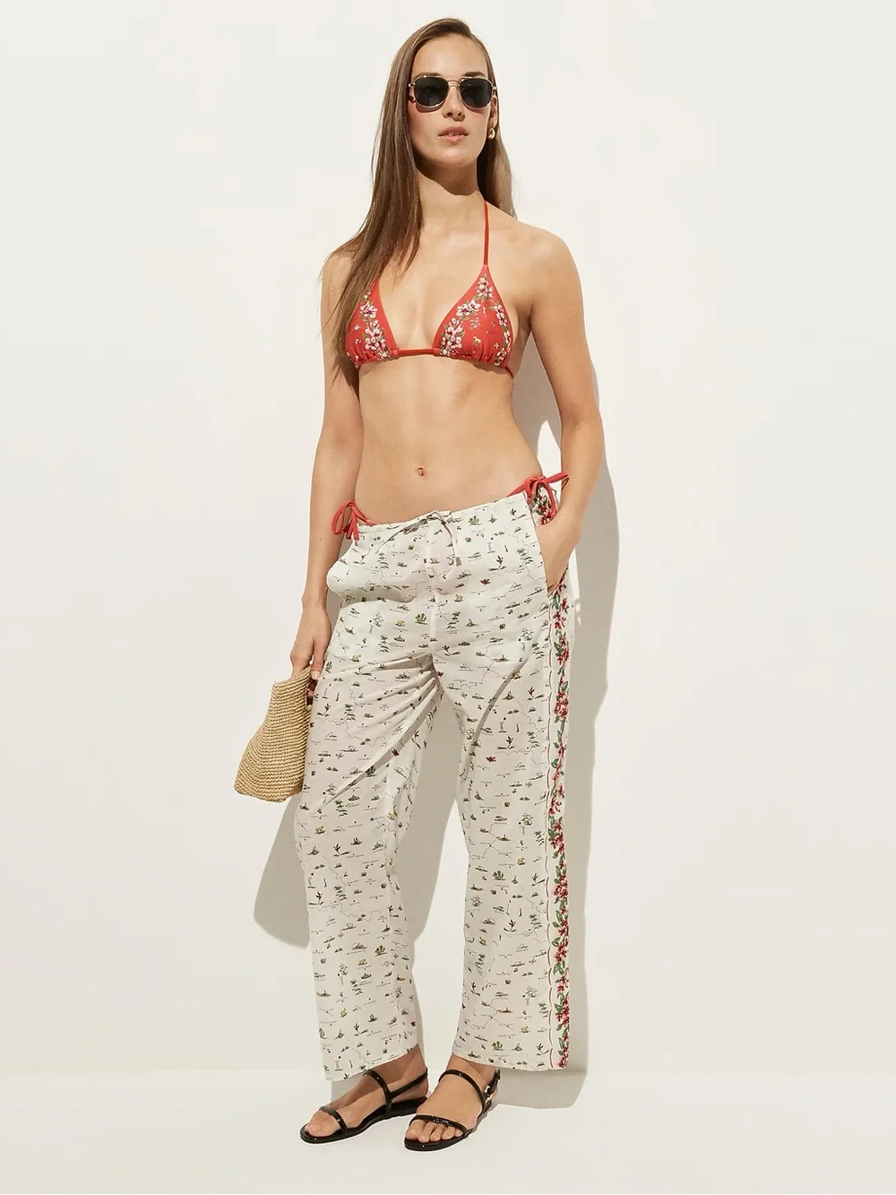 J. Crew Cotton voile beach pant in map print Small Resortwear NWT